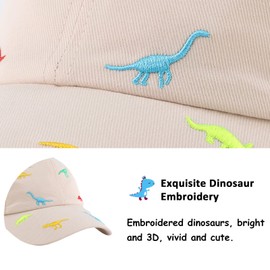 Bamery Toddler Baseball Hat for Boys Girls Baby Baseball Cap Embroidery Dinosaur Kids Hats 6M-6T (48cm, Dinosaur Beige)