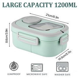Wondora Lunchbox mit Fächern, Bento Box Kinder Brotdose mit Gabel Stackable Lunchbox Erwachsene, Microwaveable & Dishwasher Safe Lunch Box für Schule, Arbeit, Picknick (Grün)