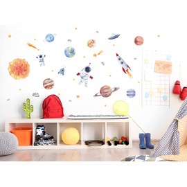 Little Deco DL701-1 Wall Sticker Children's Room Boys Space Ship Wall Sticker Solar System Planets Rockets Wall Picture Sun Children Stars