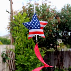 U.S.A. Patriotic Wind Spinner Decoration - 6" x 40" Long, 4th of July, American Flag Star, Porch Wind Twirler, Garden Decor, USA, America, Veteran's Day, Memorial Day
