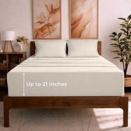 Mellanni California King Sheet Set - 6-Piece Iconic Collection Bedding, (Including 4 Pillowcases), 21-Inch Extra Deep Pocket, Easy Care, Ultra Soft, Cooling Sheets, Brushed Microfiber - Golden Ivory