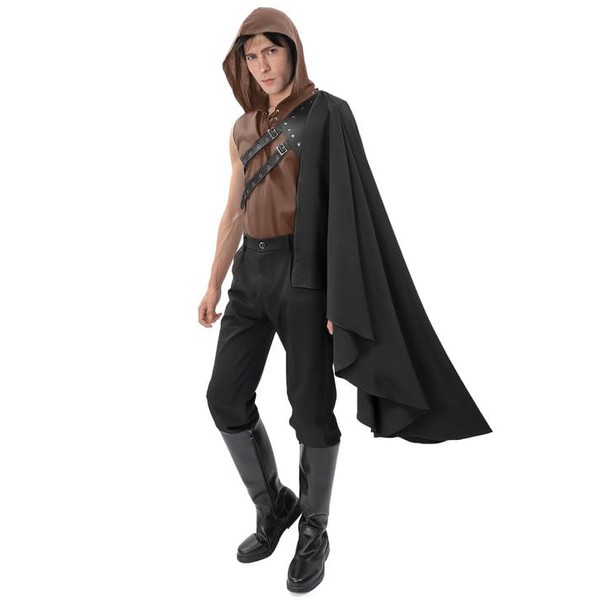 FURPHI Medieval Half Shoulder Cape with Belt Steampunk Shawl for