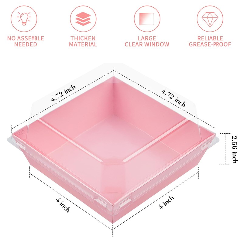 Ocmoiy Pink Charcuterie Boxes with Clear Lids 4x4 Inch, 100