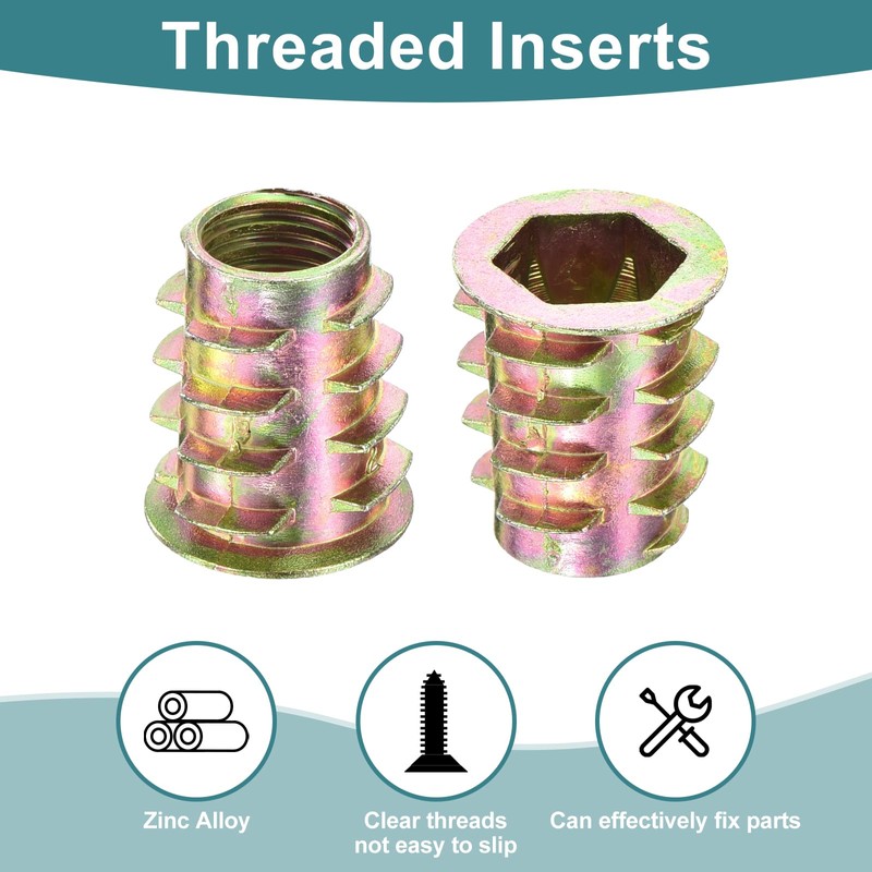 sourcing map 40Pcs Threaded Inserts, M10-1.5x20 Zinc Alloy Hex-Flanged Nut