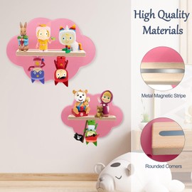 Kelens Tonie Floating Shelf for Tonies Figures, Wall Mounted Magnetic Tonies Storage Shelf, Set of 2 Tonie Box Shelf for Children's Room, Wooden Cloud Shelf, Pink