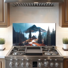 DAIFURONGE Tempered Glass Backsplash For Kitchen Behind Stove,Tiny House Stove Back Top Cover,Easy to Clean Glass Splashback, Sink Cover Splash Guard,Home Kitchen Wall Decor (30"x16"(76.2x40.64cm))