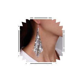 TseenYi Metal Mesh Tassel Earrings Sequin Tassel Long Drop Earrings Silver Sequins Dangle Earrings Mesh Sequin Long Drop Earrings Metal Mesh Dangle Earrings Jewelry for Women and Girls