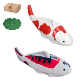 JINYEAH Ceramic Koi Fish Pond Decor 4″ Fake Fish Floating Aquarium Decor Floating Koi Pond Swimming for Birdbath Pond Fountain Fake Aquarium Tea Pet