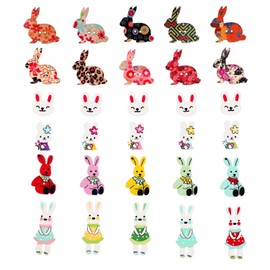 190 Pieces Bunny Buttons Wooden Rabbit Buttons Assorted Colors Over 25 Various Styles for Party Decorations Sewing Crafting Scrapbooking DIY