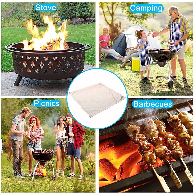 Hggzeg Fire Pit Mat, BBQ Fireproof Glass Mat Heat Resistant
