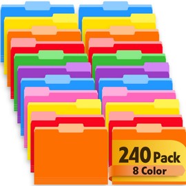 240 Pack Colored File Folders, 1/3 Cut Tab File Folders Letter Size 8.5 x 11 Inch, Assorted 8 Colors Filing Folder for Office School Business