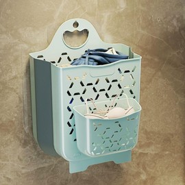 2PCS Hanging Laundry Baskets with Carry Handle, Foldable Plastic Laundry Hamper, Wall Hanging Storage Basket, Dirty Clothes Storage Bin Multi-function Storage Container, Set of 2 (Blue,Small)