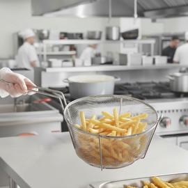 TrueCraftware-9-1/2” x 5" Heavy Duty Round Fry Basket Nickel Plated Iron- Deep Fry Basket Frying Multifunctional Fryer Round Food Strainer for Restaurant Kitchen Frying Chips Fish Sausages