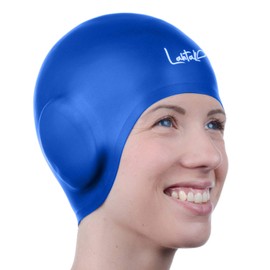 Swim Cap Ear Protection 3D - Women Men Swimming Cap - Silicone Swim Cap Waterproof - Long Hair & Short Fit - Adult Swim Cap - Youth Swim Cap - Swim Hat (Blue Bonnet Blue)