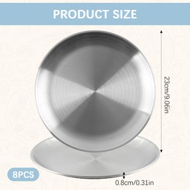 8 Pcs 9 Inch Pizza Pans Bulk Stainless Steel Sets Round Bakeware Pizza Trays for Oven Kitchen Baking Home Restaurant Safe Sturdy Reusable (Silver)