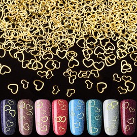PAGOW 2000pcs Heart Nail Art Decals, Metal Love Charm Nail Art Stickers Studs DIY Nail Decoration Manicure Accessories for Women Girls(5/6mm) -Gold