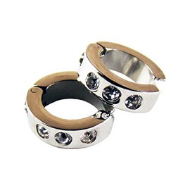 HGL Cool and Stylish Earrings Titanium Steel 3 Stone Unisex 2 Piece Set (Silver)