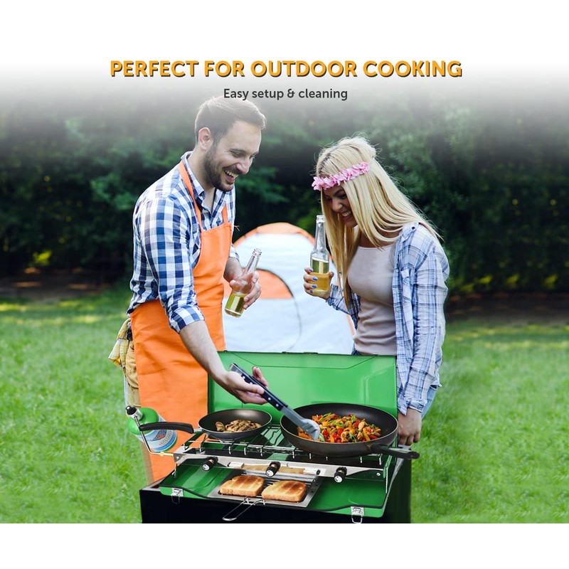Flame King YSNBBQ-136M 3-Burner Portable Camping Stove Grill w/Toast Tray,
