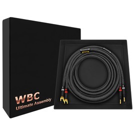 WORLDS BEST CABLES 6 Foot Ultimate - 8 AWG - Ultra-Pure OFC - Premium Audiophile HiFi Single Speaker Cable for Center Channel - Eminence Gold Banana (x2) & Spade (x2) Plugs & Carbon Tweed Jacket