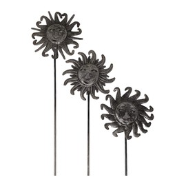 Set of 3 Sun Stakes, Garden Metal Sun Faces, Markers, Curb Appeal, Handmade in Haiti 6 x 20 Inches (Sun Stakes)