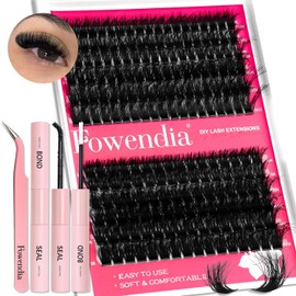 Fowendia Lash Clusters Kit Fluff 80D 100D Individual Lashes D Curl Cluster Eyelash Extensions 10-18mm DIY Lash Extension Kit Lash Bond and Seal Waterproof, Lash Applicator, Thick False Eyelashes Kit