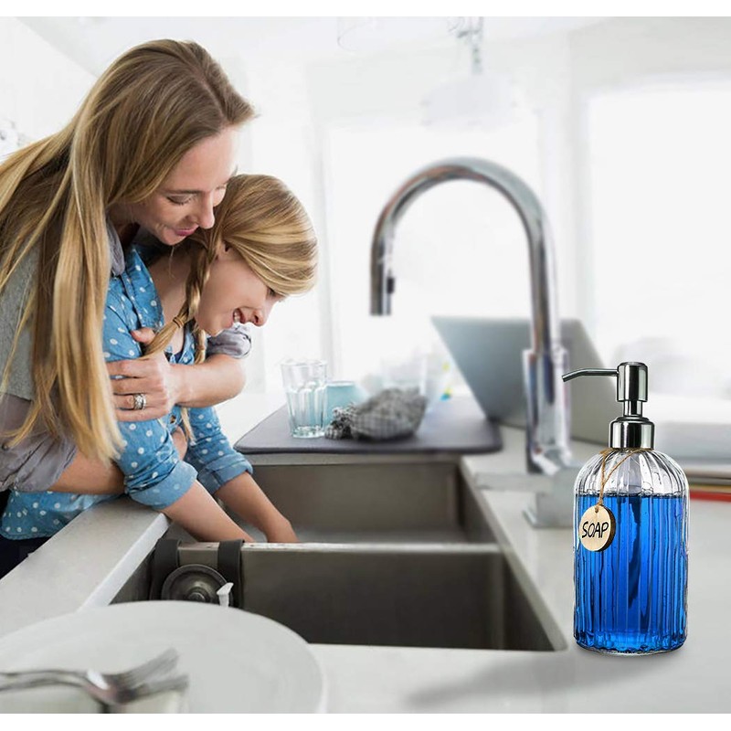 JASAI 18 Oz Clear Glass Soap Dispenser with Rust Proof