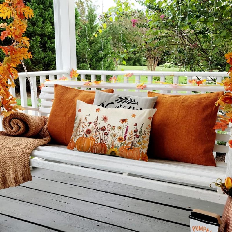 RABUSOFA Fall Pillow Covers 12x20 Floral Orange Pumpkin Decoration Outdoor