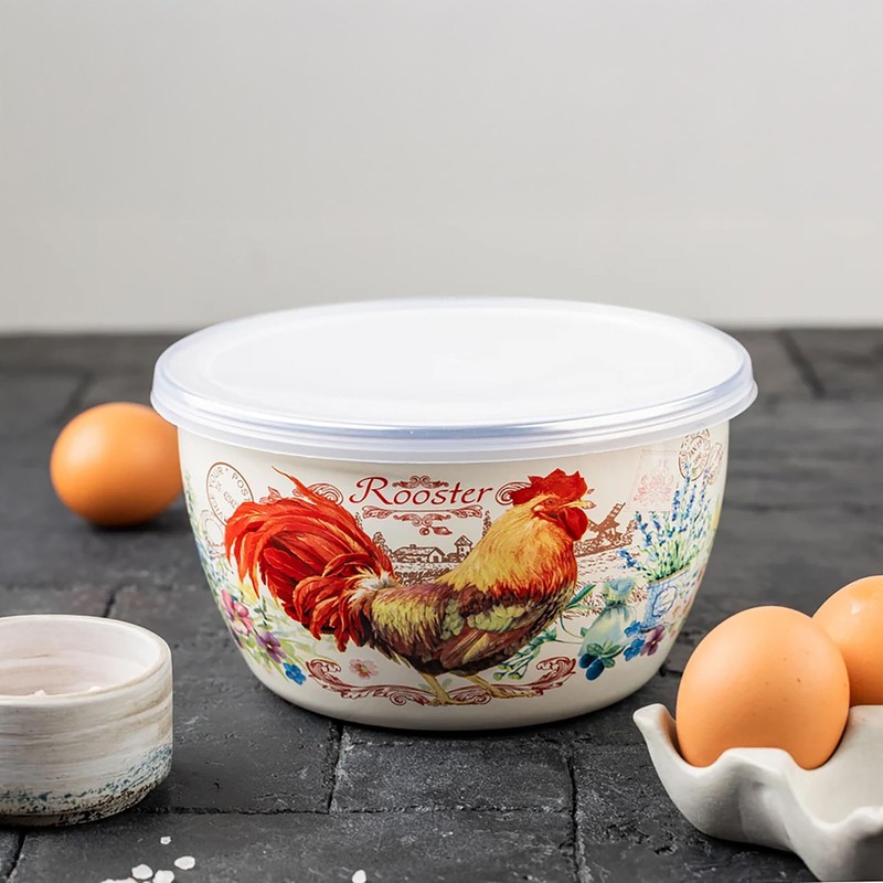Metalac Enamelware Bowl Gourmet Enameled Steel Bowl with Lid Serving