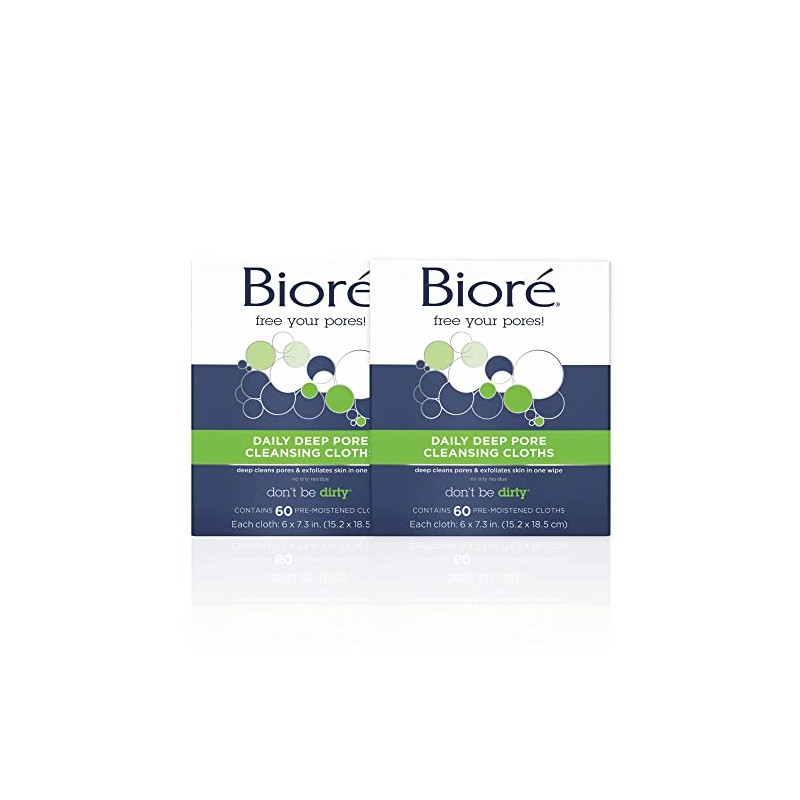 Bioré Daily Facial Cleansing Cloths, with Dirt-grabbing Fibers for Deep