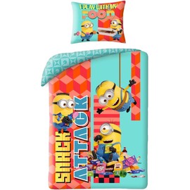 Halantex Minions Stuart Bob Kevin Bed Set – Duvet Cover 140 x 200 cm with Pillowcase 70 x 90 cm – 100% Polyester Multi-Coloured
