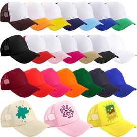 24 Pack DIY Blank Trucker Cap Sublimation Hat Adjustable Summer Baseball Cap for Men Women Riding Camping Outdoor Sport (US, Alpha, One Size, Color Set 3)