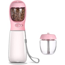 Botella de Agua para Perros, Botella de Agua Portátil Plegable Mascotas, Dispensador Agua Cachorros a Prueba Fugas con Alimentador Mascotas Caminar al Aire Libre, Senderismo Viajes (R-M-550ML)