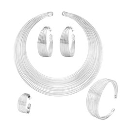 TOEECY Jewellery Set for Women Cubic Zirconia Necklace Bracelet Earrings and Ring Set Gifts for Wedding Costume Dress Prom (Silver)