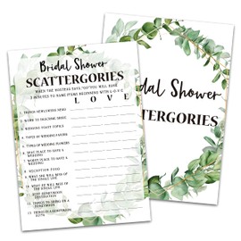 Bridal Shower Game Cards, Bridal Shower Scattergories Game, Tropical Jungle Theme Engagement Party Cards For Wedding, Set of 30 Cards(Leaf005)