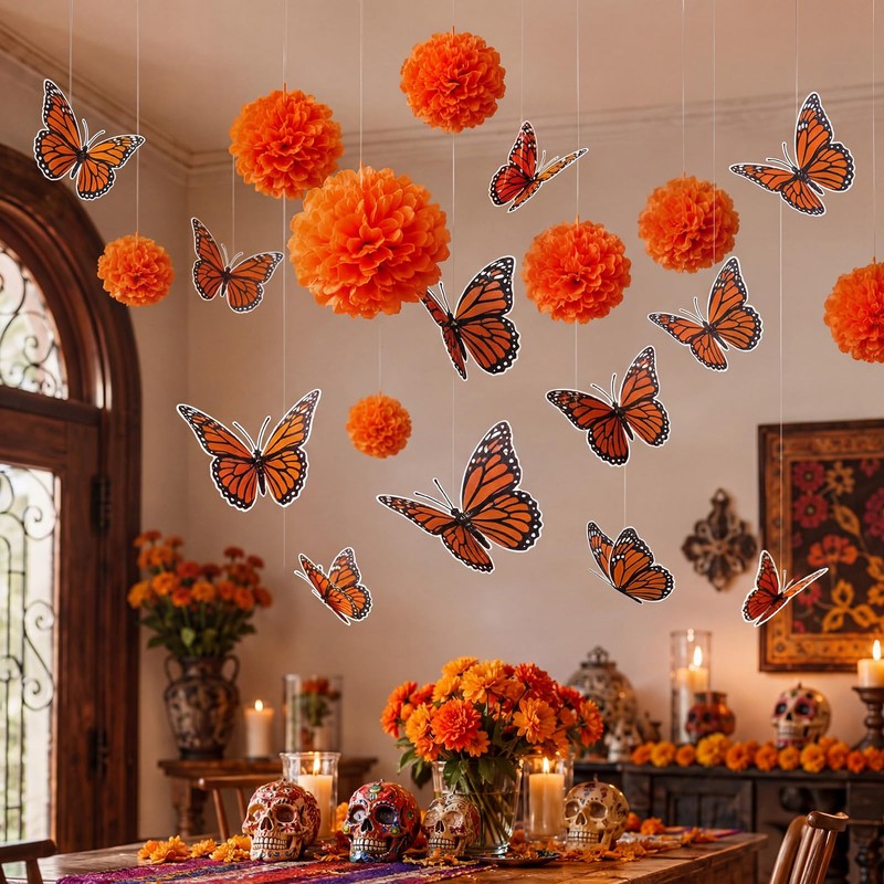 Yinder 25 Pcs Large Monarch Butterfly Decorations 3 Sizes Orange
