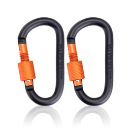 Pack of 2 Carabiner with Screw Cap, Black Orange Key Fob Carabiner Aluminium Screw Carabiner Hook D-Clip for Dog Lead, Harness, Camping, Aluminium Alloy D-Type