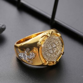 Valor Ring with Silver Coin, Knights Templar Rings for Men, Crusaders Rings, Retro Cross Totem Rings, Amulet Ring, 14K Gold Plated Coin Ring, Sword Shield Jewelry - Men (9)