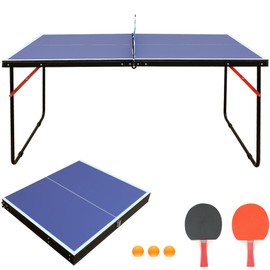 MRISN Table Tennis Table Midsize Foldable & Portable Ping Pong Table Set with Net and 2 Ping Pong Paddles for Indoor Outdoor Game