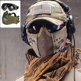 AOUTACC Airsoft Protective Gear Set, Half Face Mesh Masks with Ear Protection and Goggles Set for CS/Hunting/Paintball/Shooting (Green)