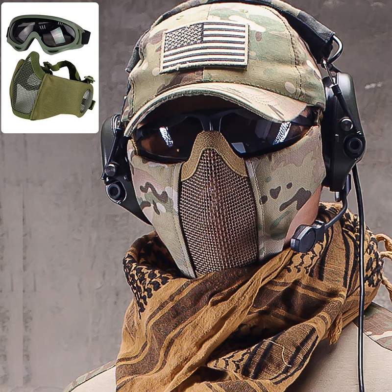 AOUTACC Airsoft Protective Gear Set, Half Face Mesh Masks with