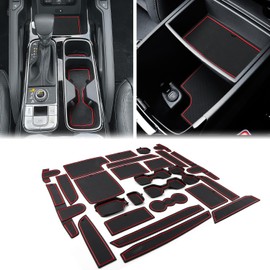 Auovo Center Console Mats Compatible with Kia Telluride Accessories 2020 2021 2022 2023 Cup Holder Coasters Pads Door Liners Car Interior Decoration(26pcs/Set, Red)