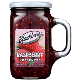 Raspberry Preserves Blackburns 18 Oz Packed in a Glass Reusable Handled Mug Jelly Jam