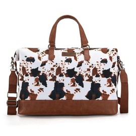 Wrangler Travel Duffle Bag for Women Oversized Cow Print Weekender Bag Overnight Bag - Color: Brown