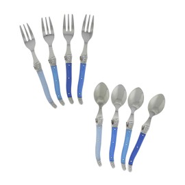 French Home Laguiole Cocktail or Dessert Spoons and Forks, Set of 8, Shades of Blue.