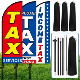 Lounsweer 3 Sets 7 ft Income Tax Service Feather Flag with Flagpole and Ground Stake Tax Service Advertising Feather Banner Flag Sign for Accountant Offices Accounting Businesses