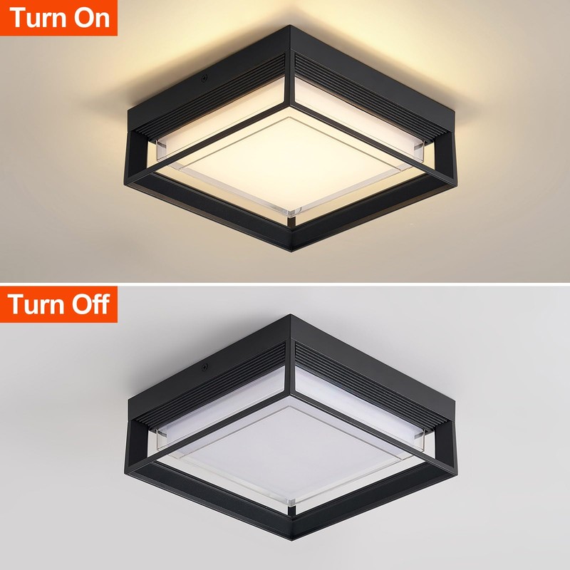 CHENS01 Square Flush Mount Outdoor LED Ceiling Light Fixture, 120V