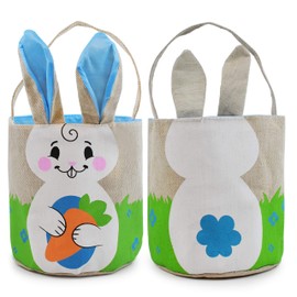JOYIN 2 Pcs Easter Bags Easter Bunny Basket Set for Easter Eggs Hunt, Easter Tote Egg Basket Bags Gift Baskets for Kids, Kids Easter Party Favor (Burlap)
