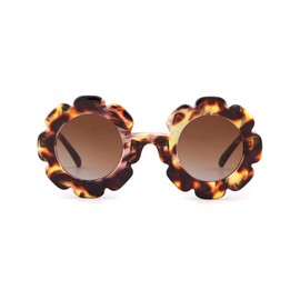 ADEWU Sunglasses for Kids Round Flower Cute Glasses UV 400 Protection Children Girl Boy Gifts (Tortoise shell)