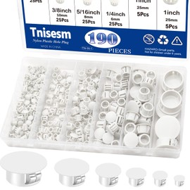 Tnisesm 190Pcs 9 Sizes Nylon Plastic Hole Plugs 1/5" 1/4" 5/16" 3/8" 1/2" 5/8" 3/4" 7/8" 1"Round Drill Hole, Flush Type Panel Knockout Locking Plugs,Screw Covers for Furniture Cabinet Insert End Caps