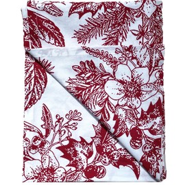 Ragged Rose Christmas Table Cloth - Festive Linen Tablecloth with Nordic Style Prints for Living Room & Kitchen - Cotton Tablecloth That Fits a 6-7 Ft Table